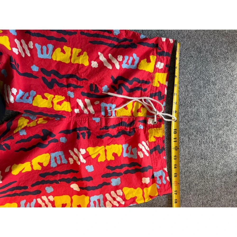 Vintage 90s Basic Gear Abstract Print Swim Trunks Red Yellow Blue Mens 36